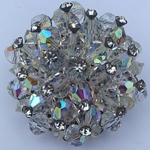 '60s VINTAGE Faceted AB Crystal Cluster Brooch Pin
